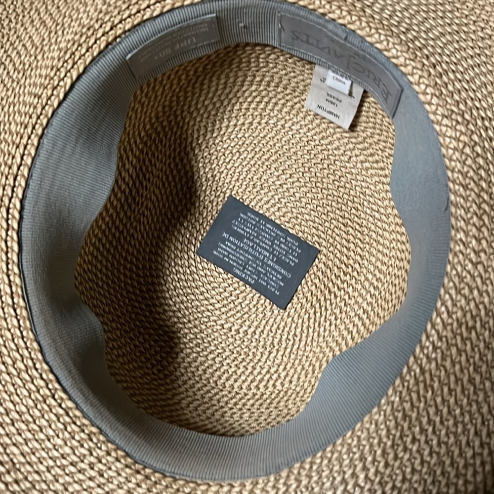 Eric Javits Natural Straw Wide-Brim Sun Hat with Gold Logo - Picture 3 of 5